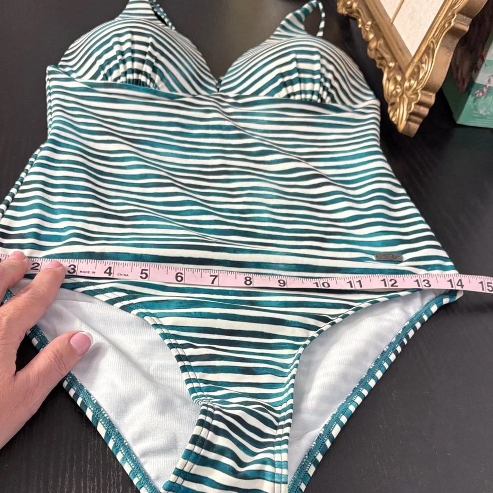 Naturana One Piece Swimsuit Striped Teal White - Picture 9 of 10